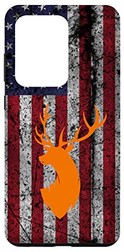 Galaxy S20 Ultra Deer Hunting USA Flag Orange Red White Blue Grunge Case