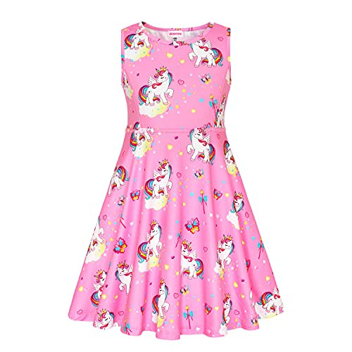 JESKIDS Little Girls Unicorn Dress Sleeveless Casual Twirl Dresses Print Sundress Pink 6-7 Years JESKIDS Little Girls Unicorn Dress Sleeveless Casual Twirl Dresses Print Sundress Pink 6-7 Years