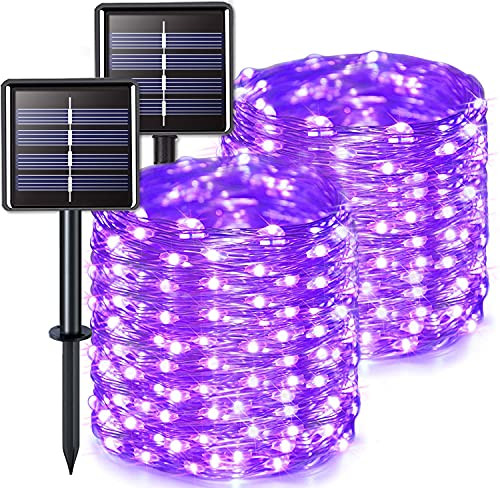 JMEXSUSS 2 Pack 66ft 200 LED Solar Fairy Lights Outdoor Waterproof 8 Lighting Modes Purple Solar String Lights Silver Wire Solar Christmas Lights for Tree Garden Patio Wedding Party Yard Decoration JMEXSUSS 2 Pack 66ft 200 LED Solar Fairy Lights Outdoor Waterproof 8 Lighting Modes Purple Solar String Lights Silver Wire Solar Christmas Lights for Tree Garden Patio Wedding Party Yard Decoration