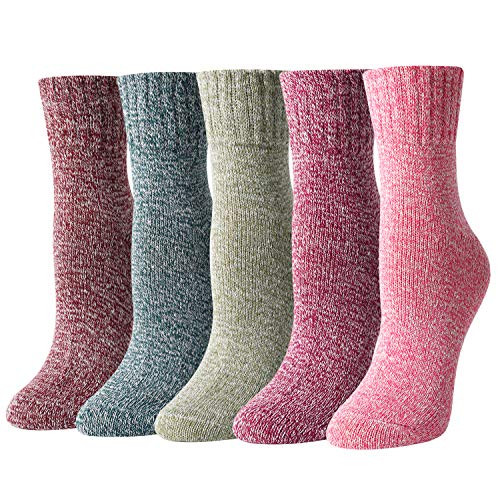 5 Pairs Wool Socks for Women Warm Cabin Vintage Socks Thick Knit Cozy Winter Socks Gifts