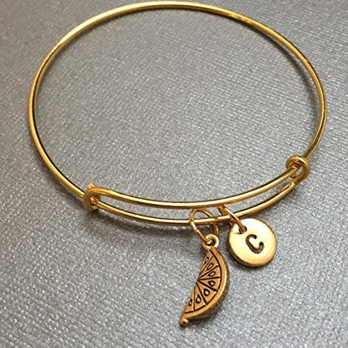 Lemon slice bangle- orange slice charm bracelet- expandable bangle- charm bangle- personalized bracelet- initial bracelet- monogram Lemon slice bangle- orange slice charm bracelet- expandable bangle- charm bangle- personalized bracelet- initial bracelet- monogram