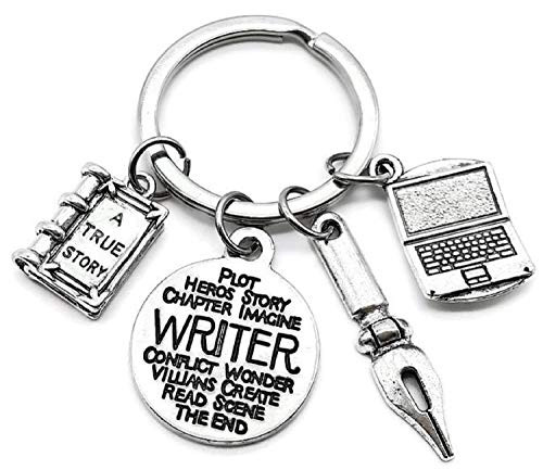 Writer Keychain, Pen Keychain, Book Keychain, Laptop Keychain, Book Lover Keychain, Story Book Charm, Pen Charm, Writer Charm, Laptop Charm, Writer Gift, Gift for Book Lover, Writer Key Ring