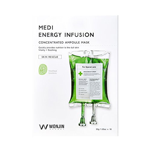WONJIN EFFECT Medi Energy Infusion Mask -10sheets x 1.05 oz- with 36 Revitalizing Ingredients Antiageing- Skin Cell Growth Activation- Elasticity- Skin Balance- Moisture Korean Sheet Mask Skincare
