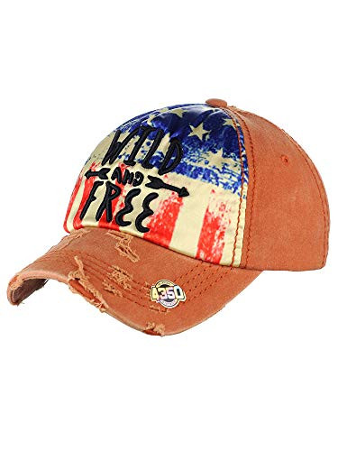 NYFASHION101 Womens Baseball Cap Distressed Vintage Unconstructed Embroidered Dad Hat- Wild- Tangelo