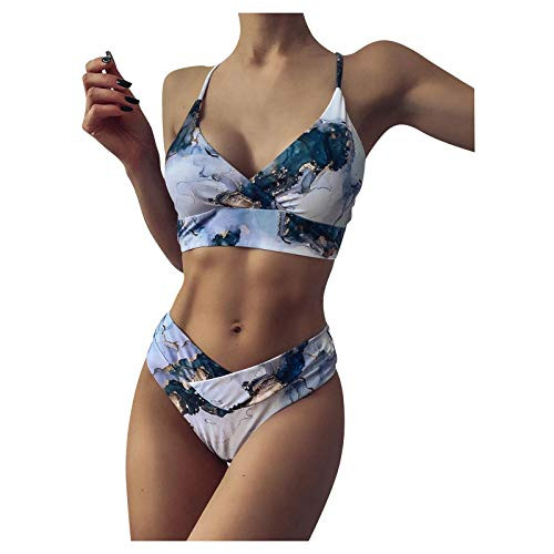 POTO High Waisted Bathing Suits- Women Tummy Control Swimsuit Sexy V Neck Two Piece Swimming Suits Vintage Bikini Sets