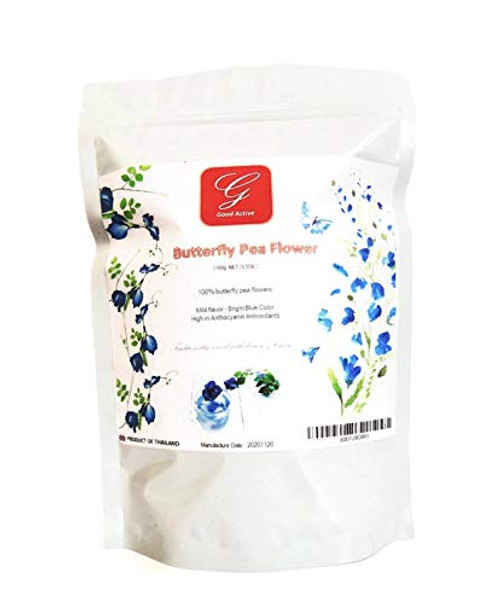 GOOD ACTIVE Dried Blue Butterfly Pea flower tea 100 percent -Clitoria ternatea flowers- Herbs Herbal healthy tea drink recipes food coloring Antioxidants aging 100g GOOD ACTIVE Dried Blue Butterfly Pea flower tea 100 percent -Clitoria ternatea flowers- Herbs Herbal healthy tea drink recipes food coloring Antioxidants aging 100g