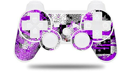 Sony PS3 Controller Decal Style Skin - Purple Checker Skull Splatter -CONTROLLER NOT INCLUDED-