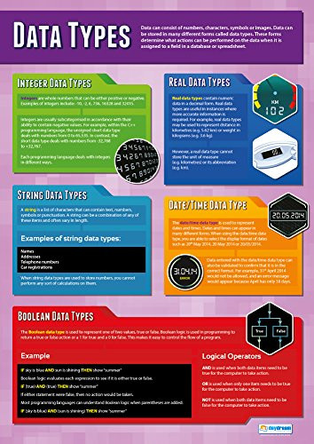 Data Types | Computer Science Posters | Gloss Paper Measuring 33 x 23.5 | STEM Posters for The Classroom | Education Charts by Daydream Education