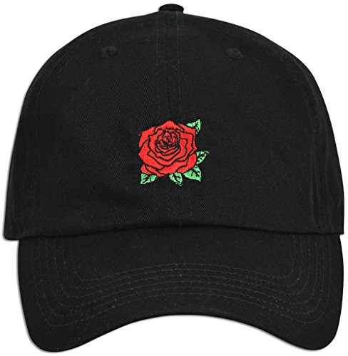 JLGUSA Red Rose Embroidered Dad Cap Hat Adjustable Polo Style Unconstructed -Black-