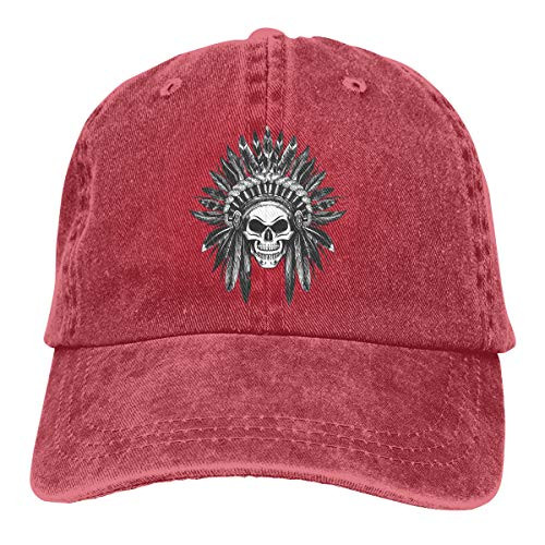 Native American Indian Skull Unisex Trucker Hats Dad Baseball Hats Driver Cap Red