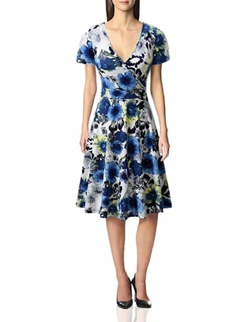 MSBASIC Dress for Women Elegant Floral Print Dress Blue Flowers M MSBASIC Dress for Women Elegant Floral Print Dress Blue Flowers M