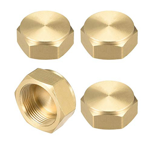 uxcell M18x1.0 Pipe Fitting Cap- Brass Hex Female Thread Hose Connector- for Garden and Outdoor Water Pipes Nozzle Joints- 4Pcs
