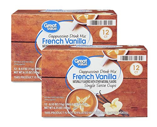 Great Value Cappuccino Coffee and Hot Drink Single Serve Pods- 12 Count -French Vanilla Cappuccino- Pack of 2-