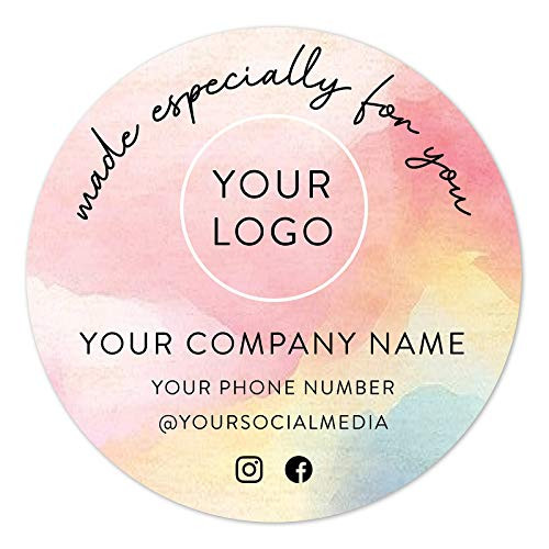 60-Pack Round Personalized Stickers - Custom Vinyl Sticker for Small Business Logo - Labels for Cafe- Boutique- Packaging- Handmade- Promotional Items -Watercolor- 2x2-