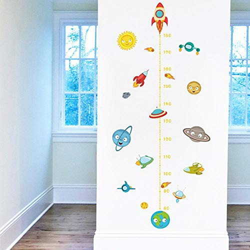 Wall Sticker Cartoon Outer Space Sky Rocket Height Measure Wall Stickers for Kids Rooms Wall Decals Growth Chart Mural Wall Art