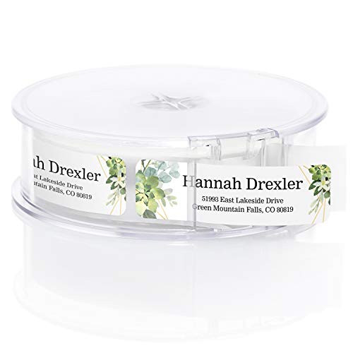 Greenery Frames Rolled Address Labels / Roll of 500 Personalized Address Labels / Designer Return Address Stickers in Elegant Plastic Dispenser