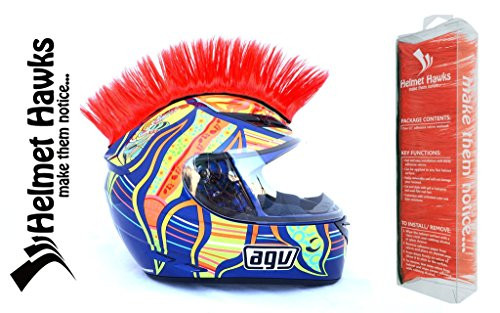 Helmet Hawks Motorcycle Helmet Mohawk w/Sticky Hook and Loop Fastener Adhesive - Candy Red