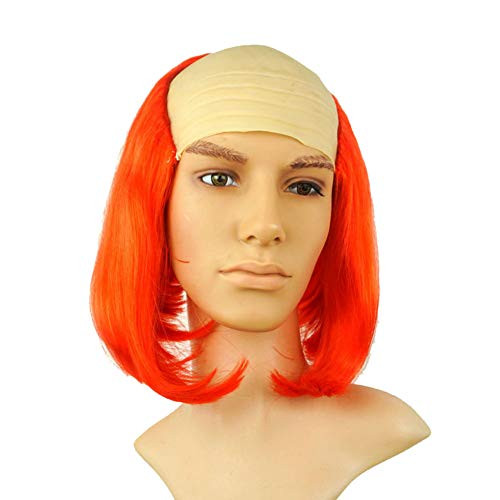 XZEN Bald Wig Funny Clown Wig Props Bald Scalp Wig -Orange Red-