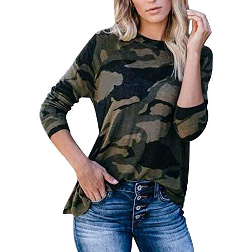 Xinantime Womens Blouse Camouflage and Zebra Print Long Sleeve Splicing Casual Shirts Tops -Army Green-M-