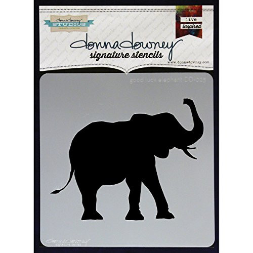 Donna Downey Stencils, Good Luck Elephant, 8.5 by 8.5-Inch