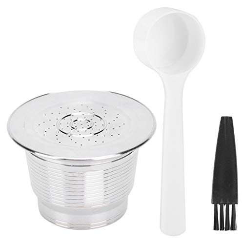 SALUTUYA Coffee Filter 304 Stainless Steel Reusable with Spoon and a Brush Coffee Capsule Filter Coffee Capsule Cup Refillable Silver for Coffee Machine