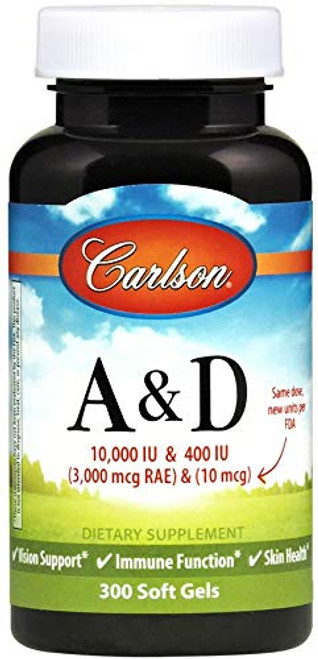 Carlson Labs Vitamin A and D- 10000/400 IU- 300 Softgels