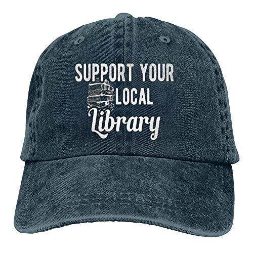 Support Your Local Library Hat?Book Readers Lovers Adjustable Baseball Cap Unisex Washable Cotton Trucker Cap Navy