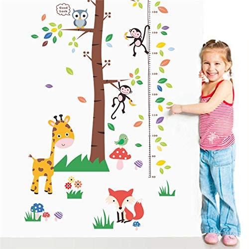 Wall Sticker Lovely Owls Monkey Giraffe Tree Height Measure Stickers for Kids Rooms Decor Cartoon Animals Growth Chart Decals Mural
