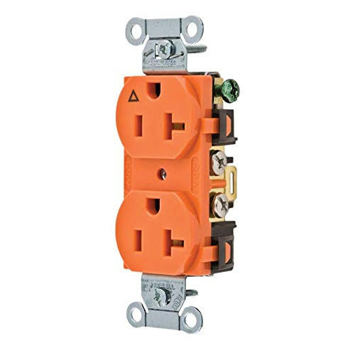 Wiring Device-Kellems Hubbell-Pro IG5352 1-Phase Duplex Isolated Ground Heavy Duty Straight Blade Receptacle- 125 VAC- 20 A- 2 Poles- 3 Wires- Orange