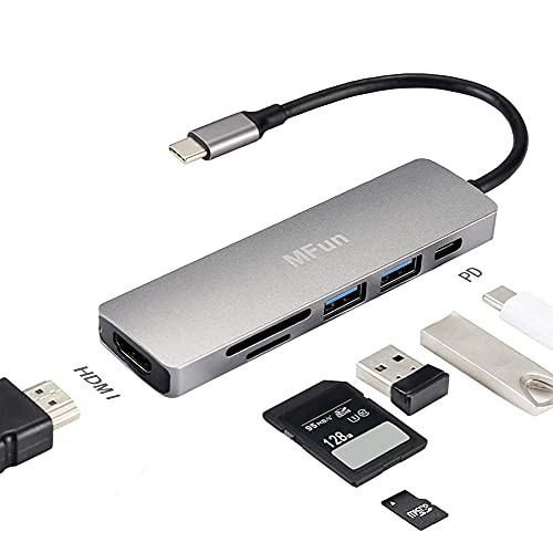 USB C Hub-MFun USB Hub to HDMI 6-in-1 Adapter with USB 3.0 Port-SD/Micro SD Card Reader-PD Charging Port-4K HDMI Adapter Compatible for MacBook Pro Air USB C Laptops and More Type C Devices.