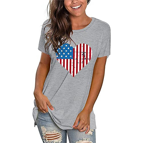 Misaky Women's American Flag T Shirt 4th of July Independence Day Patriotic Tops Tees Casual Short Sleeve Shirts Tops