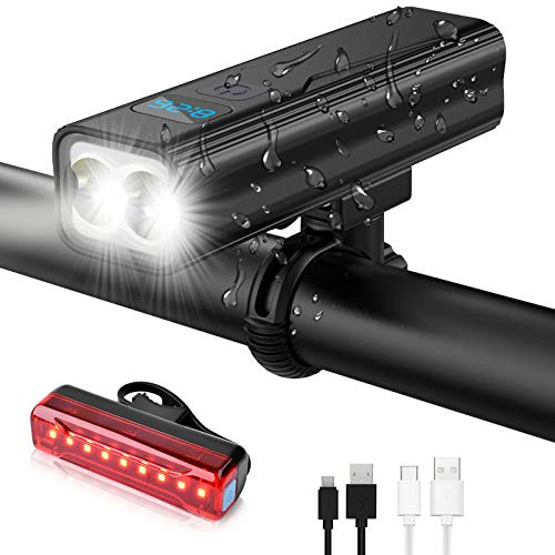 TOOLTOO Bike Lights Set Rechargeable - 1600 Lumen Bright Bicycle Lights Front and Back with Power Bank Function - Led Bike Headlight and Taillight 5 Light Mode fits All Bicycles for Road Mountain