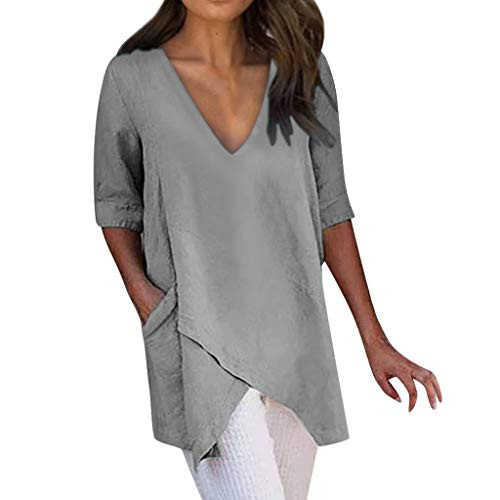 ?HebeTop? Women's Short Sleeve V- Neck High Low Asymmetrical Irregular Hem Casual Tops Blouse Shirt Gray