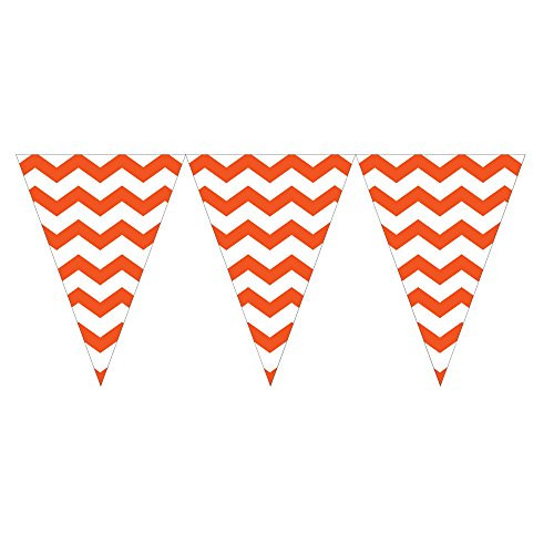 9ft Sunkissed Orange White Chevron Zigzag Pennant Party Flag Banner Bunting Decoration
