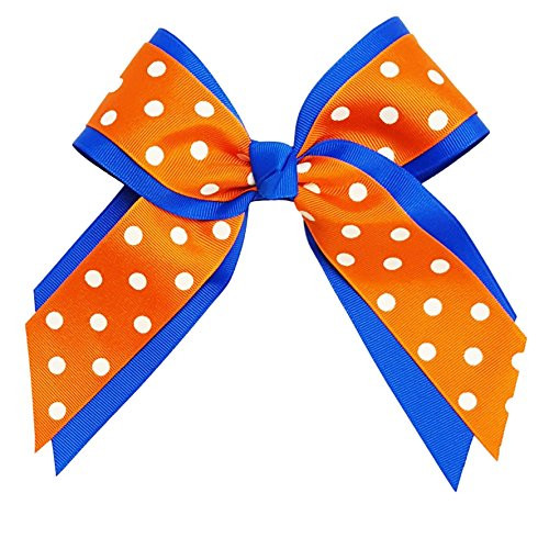 Victory Bows Polka Dot Multilayer Grosgrain Hair Bow- The Mariah Orange Polka Dot and Royal- Made in the USA French Clip MLB400PR Victory Bows Polka Dot Multilayer Grosgrain Hair Bow- The Mariah Orange Polka Dot and Royal- Made in the USA French Clip MLB400PR