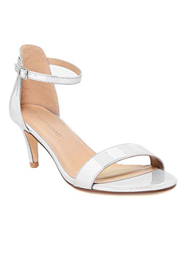 Charles Albert Stiletto High Heels for Women- Ankle Strap Open Toe Sandals- Silver- 10