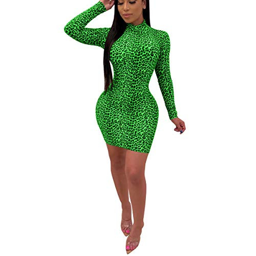 Yyibsones Women's Sexy Leopard Bodycon Dress Casual Club Party Long Sleeve Slim Short Mini Dress -Green- XL- Yyibsones Women's Sexy Leopard Bodycon Dress Casual Club Party Long Sleeve Slim Short Mini Dress -Green- XL-