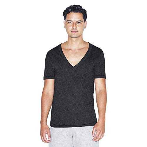American Apparel Unisex Tri-Blend Deep V-Neck Short Sleeve T-Shirt- tri-black- Large