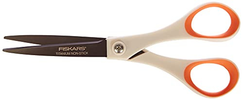 Fiskars Titanium Non-Stick Scissors 18 cm- for Right- and Left-Handed People- Titanium Coating/Stainless Steel Blade/Plastic Handles- White/Orange- 1004720
