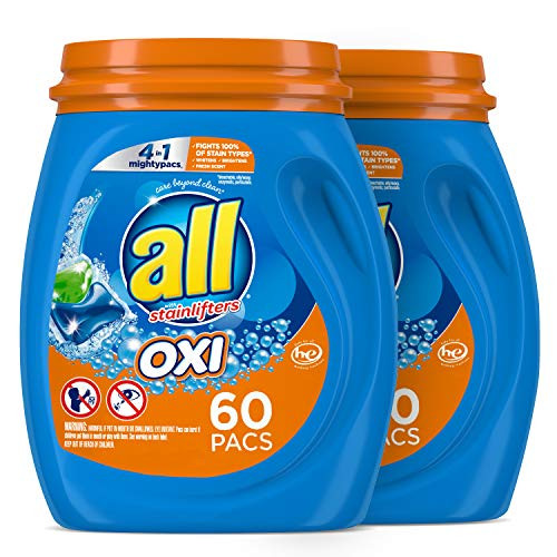 all Mighty Pacs Laundry Detergent- 4 in 1 with OXI- Tub- 60 Count- Pack of 2- 120 Total Loads