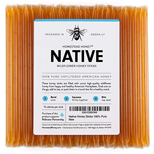 Native Honey Sticks- Pure and Uncut Honey Straws Made in the USA with Real Wildflower Honey -100 Pack-