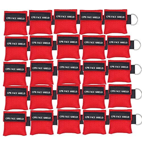 25pcs CPR Face Shield Mask Keychain Keying CPR Face Shields Pocket Mask for First Aid or CPR Training -Red-25-