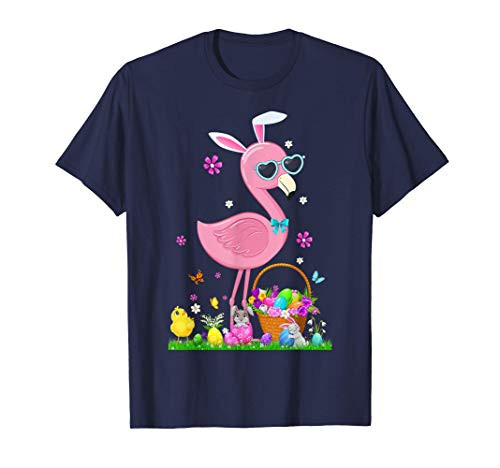 Pretty Easter Flamingo Bunny Ears With Easter Basket 2021 T-Shirt
