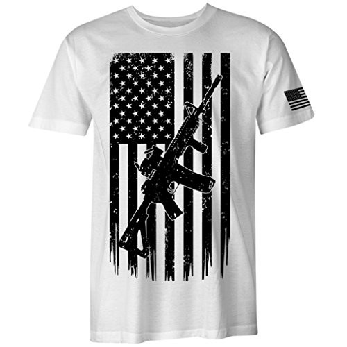 USA American Flag Patriotic Men's T Shirt -White- L-