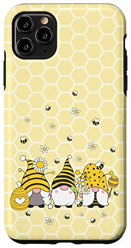 iPhone 11 Pro Max Cute Gnomes Bees Yellow Sunflowers Honeycomb Bee Striped Case