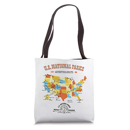 U.S. National Park Hiking Map - All 63 US National Parks Map Tote Bag U.S. National Park Hiking Map - All 63 US National Parks Map Tote Bag