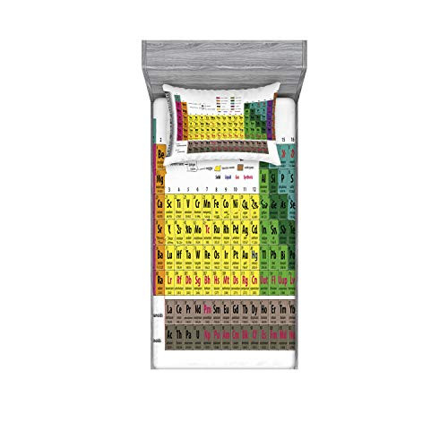 Ambesonne Modern Fitted Sheet  and  Pillow Sham Set- Classic Periodic Table of Elements PHD Chemistry Student and Science Lover Themed Education- Decorative Printed 2 Piece Bedding Decor Set- Twin- Yellow