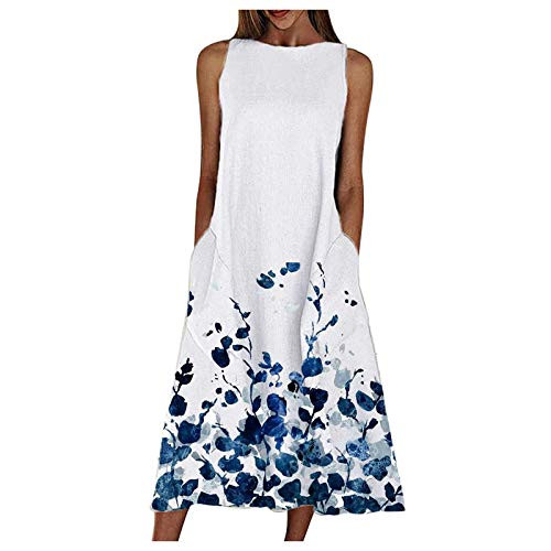 aihihe Tank Dress with Pockets for Women Summer Floral Printed Sleeveless Casual Mini Dress A Line Dress Sundress White