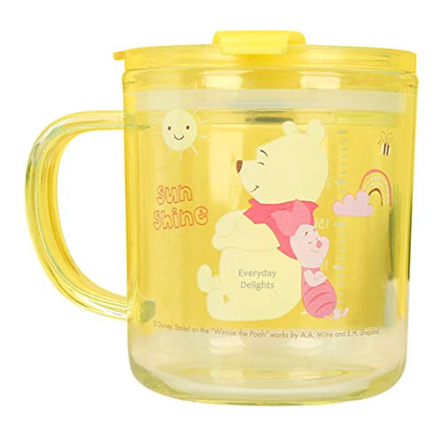 Disney Winne the Pooh Yellow Durable Cup Clear Plastic Cup Mug with Lid  and  Straw- 300ml