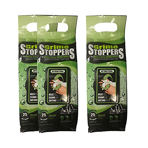 Grime STOPPERS Heavy Duty Hand Wipes w/Micro-Power Beads-NOT YOUR ORDINARY HAND WIPES | 25 Wipes/Bag- 3-Pack Grime STOPPERS Heavy Duty Hand Wipes w/Micro-Power Beads-NOT YOUR ORDINARY HAND WIPES | 25 Wipes/Bag- 3-Pack